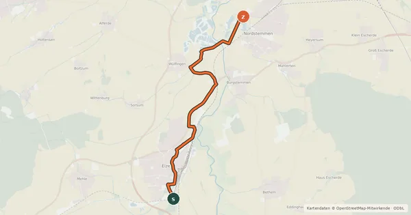 Kartenübersicht der Radroute Kulturroute Hannover, Alternativroute - Abkürzung zwischen Schloß Marienburg und Elze