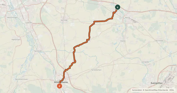 Kartenübersicht der Radroute Kulturroute Hannover, Alternativroute - Von Peine durch die Hildesheimer Börde