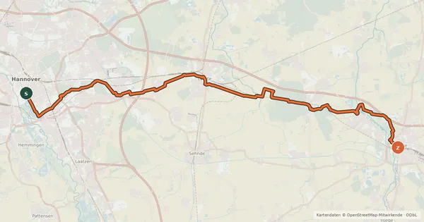Kartenübersicht der Radroute Kulturroute Hannover, Ergänzungsroute - Nördlich des Mittellandkanals