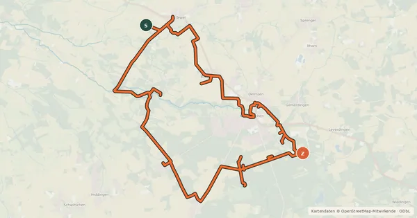 Kartenübersicht der Radroute Kunst in der Landschaft-Route Radweg