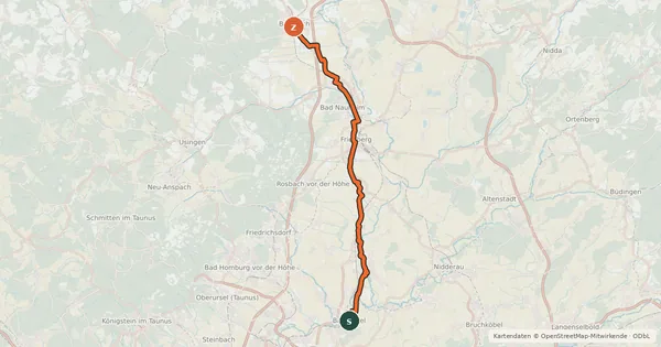 Kartenübersicht der Radroute Kurze Wetterau