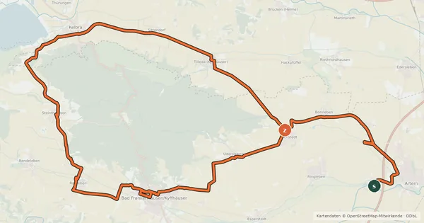 Kartenübersicht der Radroute Kyffhäuser-Radweg