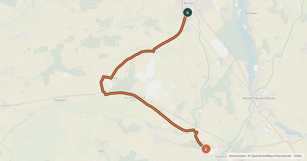 Kartenübersicht der Radroute Kyritz (41) - Neustadt/Dosse (62)