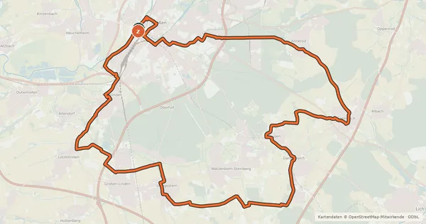 Kartenübersicht der Radroute Lahn-Limes-Radweg