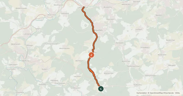 Kartenübersicht der Radroute Lahnbahnhof - Braunfels - Möttau