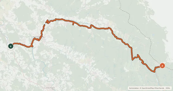 Kartenübersicht der Radroute Lamer-Winkel-Arber-Radweg