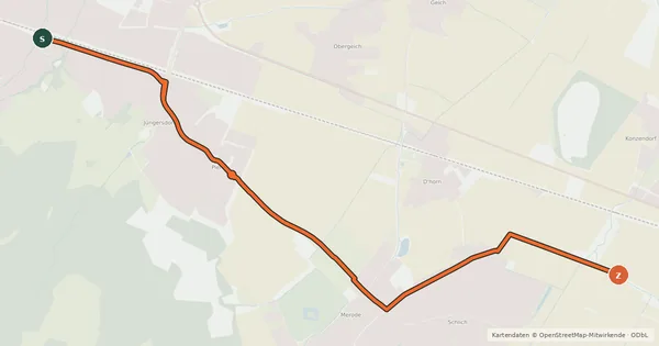 Kartenübersicht der Radroute Langerwehe (42) - Düren (44)