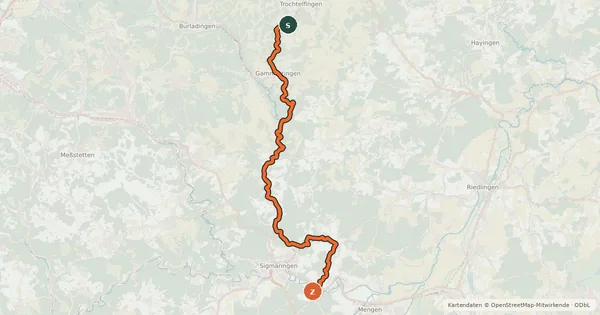 Kartenübersicht der Radroute Lauchert-Radweg