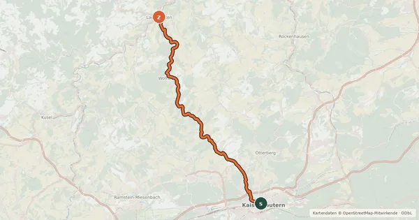 Kartenübersicht der Radroute Lautertal-Radweg