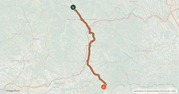 Kartenübersicht der Radroute Lavantradweg