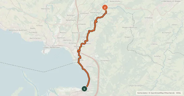 Kartenübersicht der Radroute Leiblachtal Route