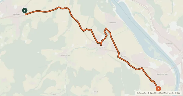 Kartenübersicht der Radroute Leibstadt-Kleindöttingen