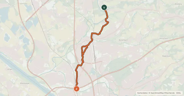 Kartenübersicht der Radroute Leichlingen (10) - Leverkusen (20)