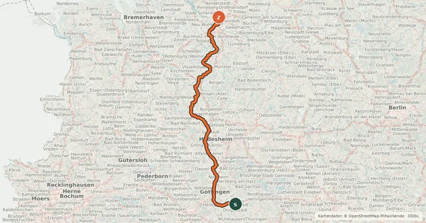 Kartenübersicht der Radroute Leine-Heide-Radweg