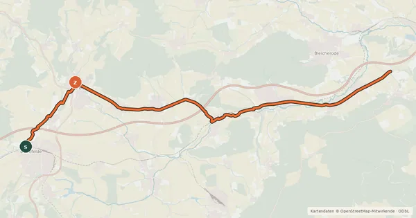 Kartenübersicht der Radroute Leine-Nordhausen