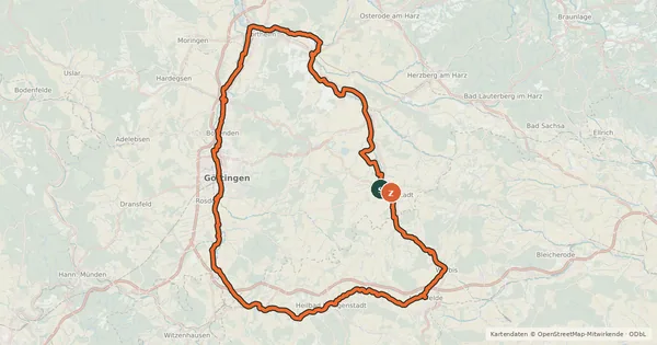 Kartenübersicht der Radroute Leine-Rhume-Hahle-Radweg