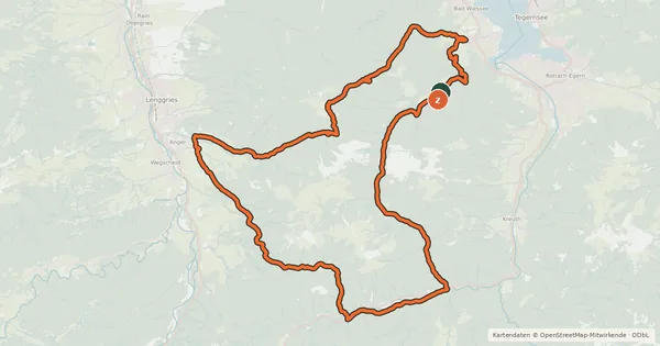 Kartenübersicht der Radroute Lenggries - Röhlmoos - Schwarzentenn - Aueralm
