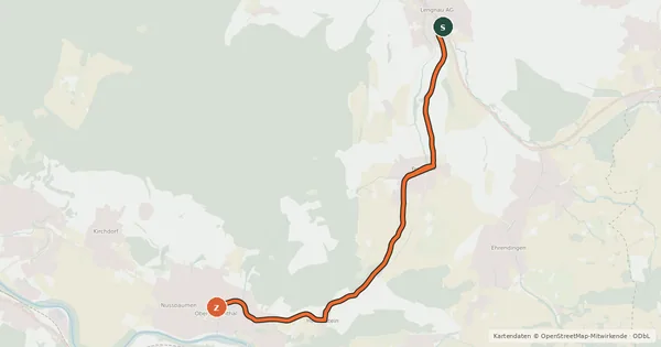 Kartenübersicht der Radroute Lengnau-Obersiggenthal