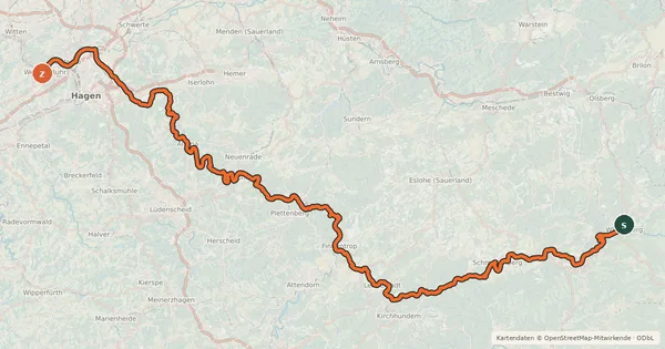 Kartenübersicht der Radroute Lenneroute