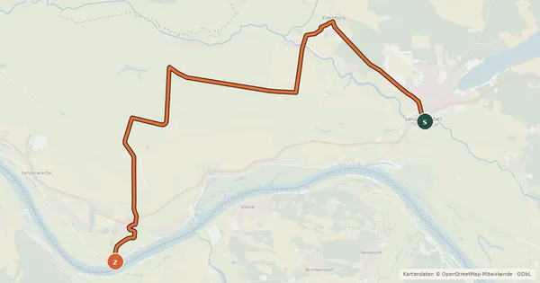 Kartenübersicht der Radroute Lenzen-Elbtalaue (01) - Lenzen-Elbtalaue (04)