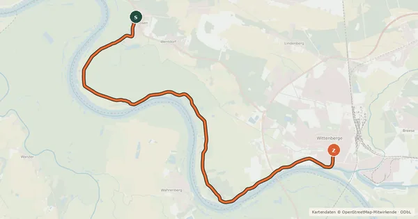 Kartenübersicht der Radroute Lenzen-Elbtalaue (07) - Wittenberge (30)