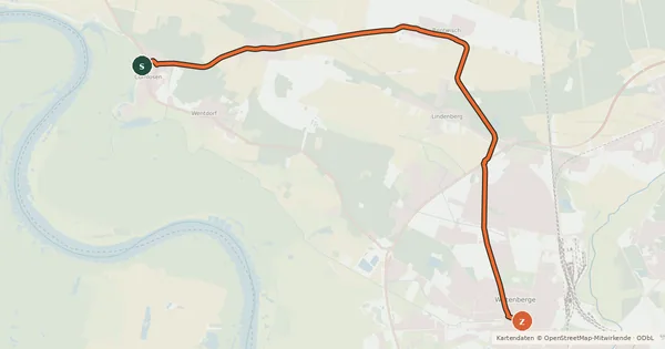 Kartenübersicht der Radroute Lenzen-Elbtalaue (07) - Wittenberge (30)