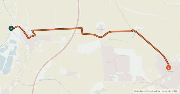 Kartenübersicht der Radroute Leubingen Kölleda