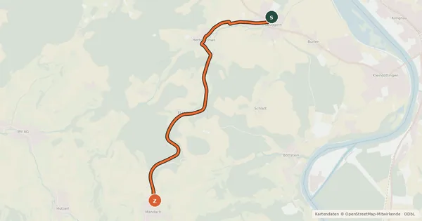 Kartenübersicht der Radroute Leuggern-Mandach