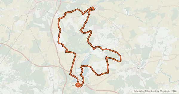 Kartenübersicht der Radroute Lewitz Radrundweg