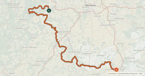 Kartenübersicht der Radroute Liebliches Taubertal - Der "Sportive"