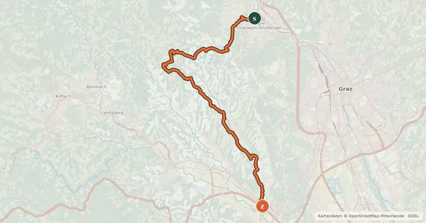 Kartenübersicht der Radroute Liebochtalradweg