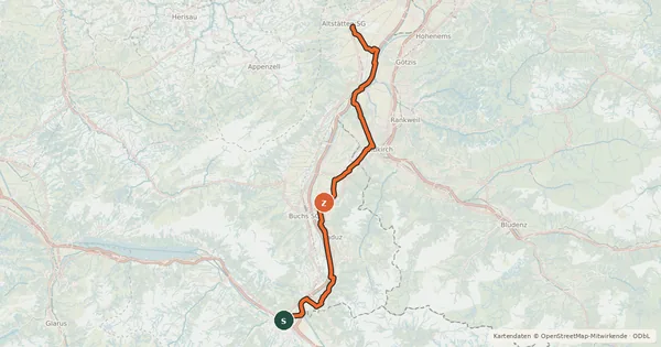 Kartenübersicht der Radroute Liechtensteiner Rheintalroute