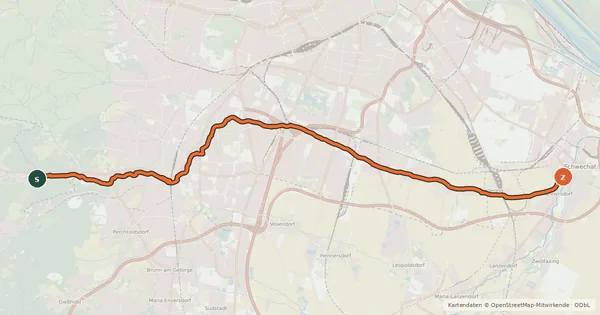 Kartenübersicht der Radroute Liesingbachradweg