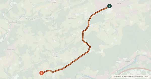 Kartenübersicht der Radroute Lindlar (64) - Lindlar (85)