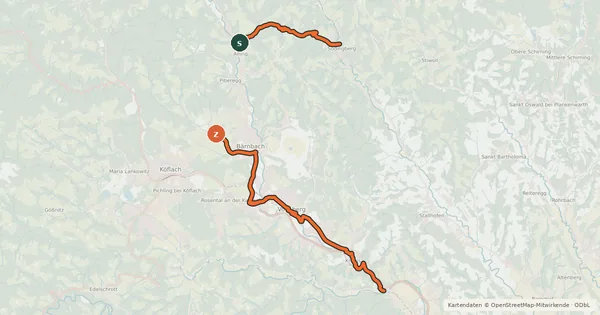 Kartenübersicht der Radroute Lipizzaner Tour, Alternative