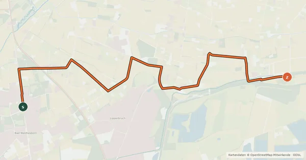 Kartenübersicht der Radroute Lippstadt-Bad Waldliesborn (18) - (21) Delbrück-Am Freien Stuhl