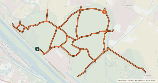 Kartenübersicht der Radroute Lobau Radrouten