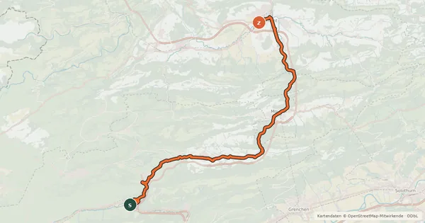 Kartenübersicht der Radroute Lötschberg-Jura