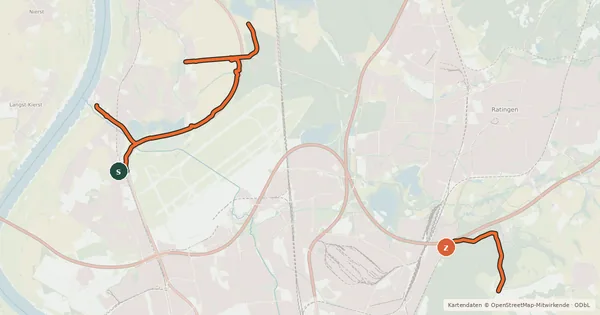Kartenübersicht der Radroute Lokales Radverkehrsnetz Düsseldorf