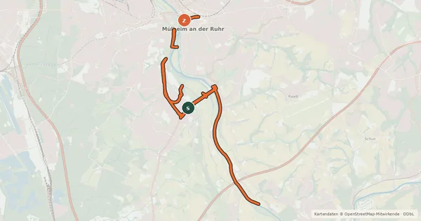 Kartenübersicht der Radroute Lokales Radwegenetz Mülheim an der Ruhr