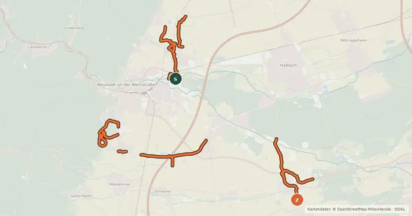 Kartenübersicht der Radroute Lokales Radwegenetz Stadt Neustadt/Weinstraße