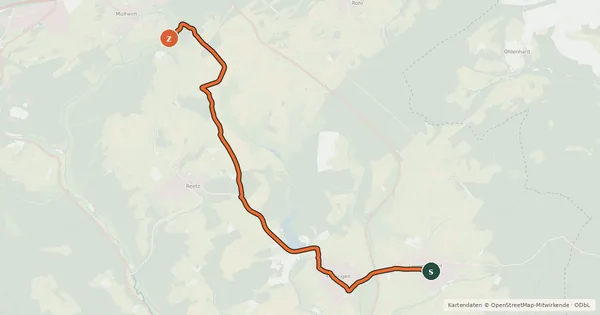 Kartenübersicht der Radroute Lommersdorf (72) - Mülheim (74)