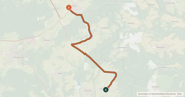 Kartenübersicht der Radroute Lommersdorf (72) - Tondorf (77)