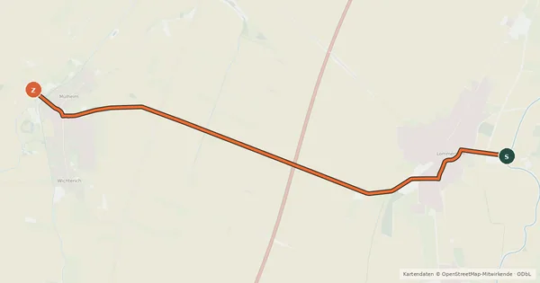 Kartenübersicht der Radroute Lommersum (21) - Mülheim (47)