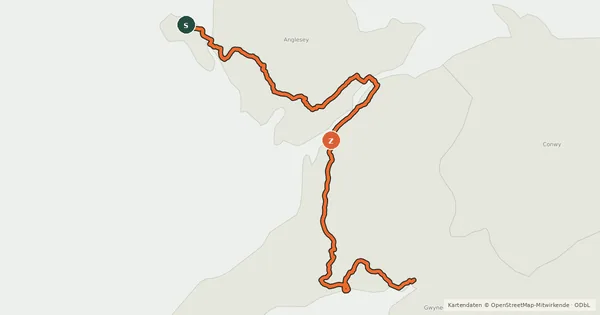 Kartenübersicht der Radroute Lôn Las Cymru (North)