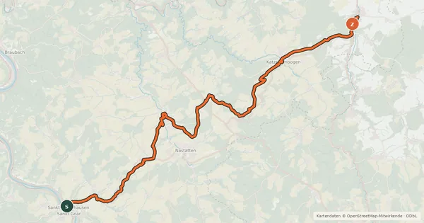 Kartenübersicht der Radroute Loreley-Aar-Radweg