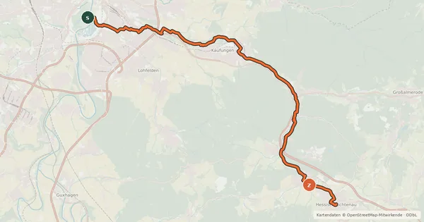 Kartenübersicht der Radroute Lossetal-Radweg