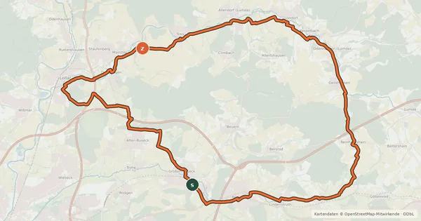 Kartenübersicht der Radroute Lumda-Wieseck-Radweg