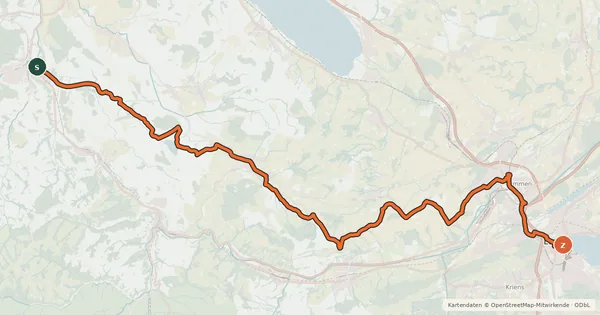 Kartenübersicht der Radroute Luzerner Hinterland-Rigi