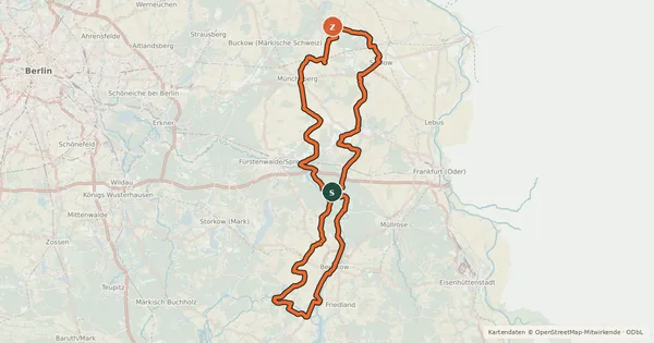 Kartenübersicht der Radroute Märkische Schlössertour